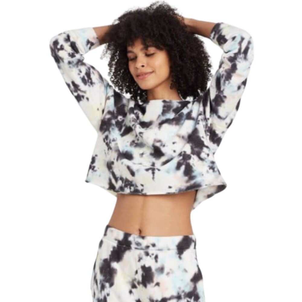 Colsie Multicolor Tie-Dye Crop Sweatshirt Fleece Lined Sweater Lounge